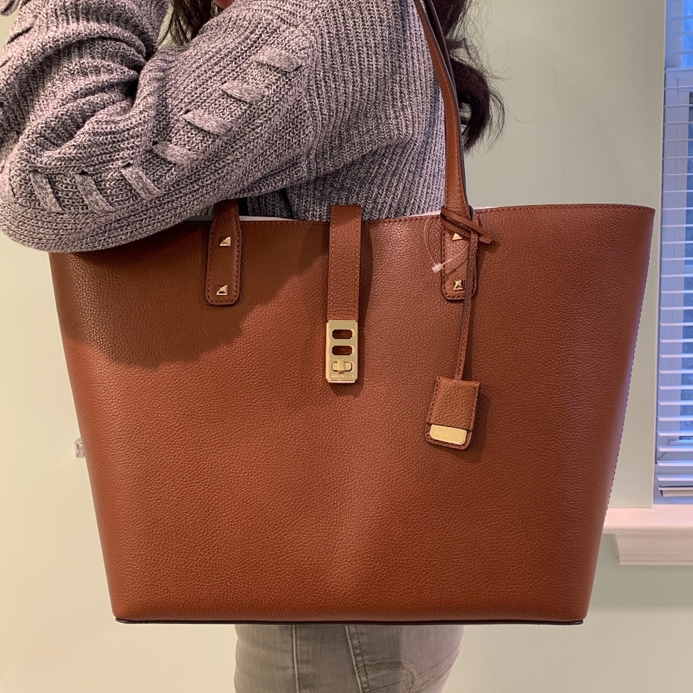 Michael Kors Brown Leather Tote with Gold-Tone Hardware